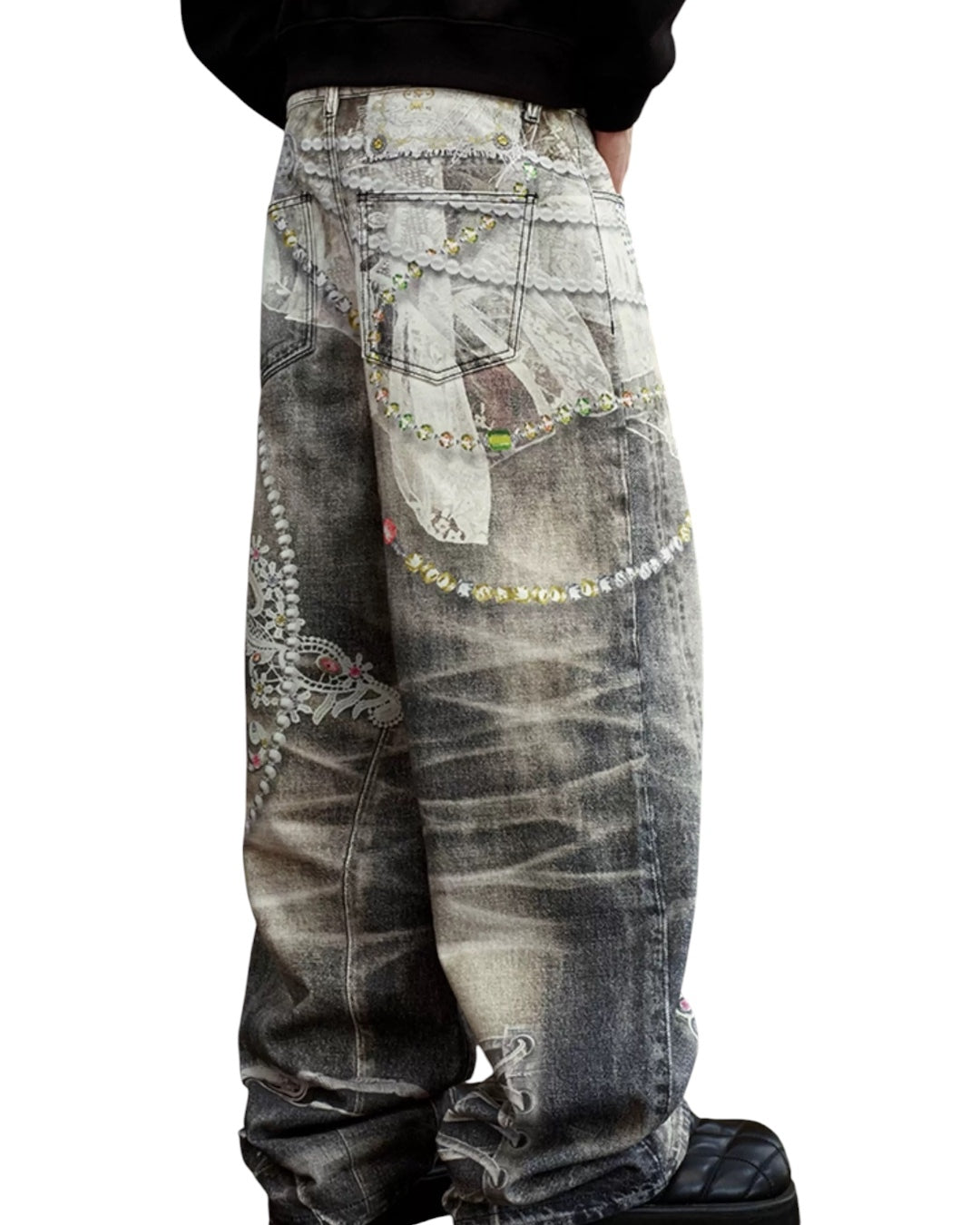 Jewel Lace Printed Denim (2color)