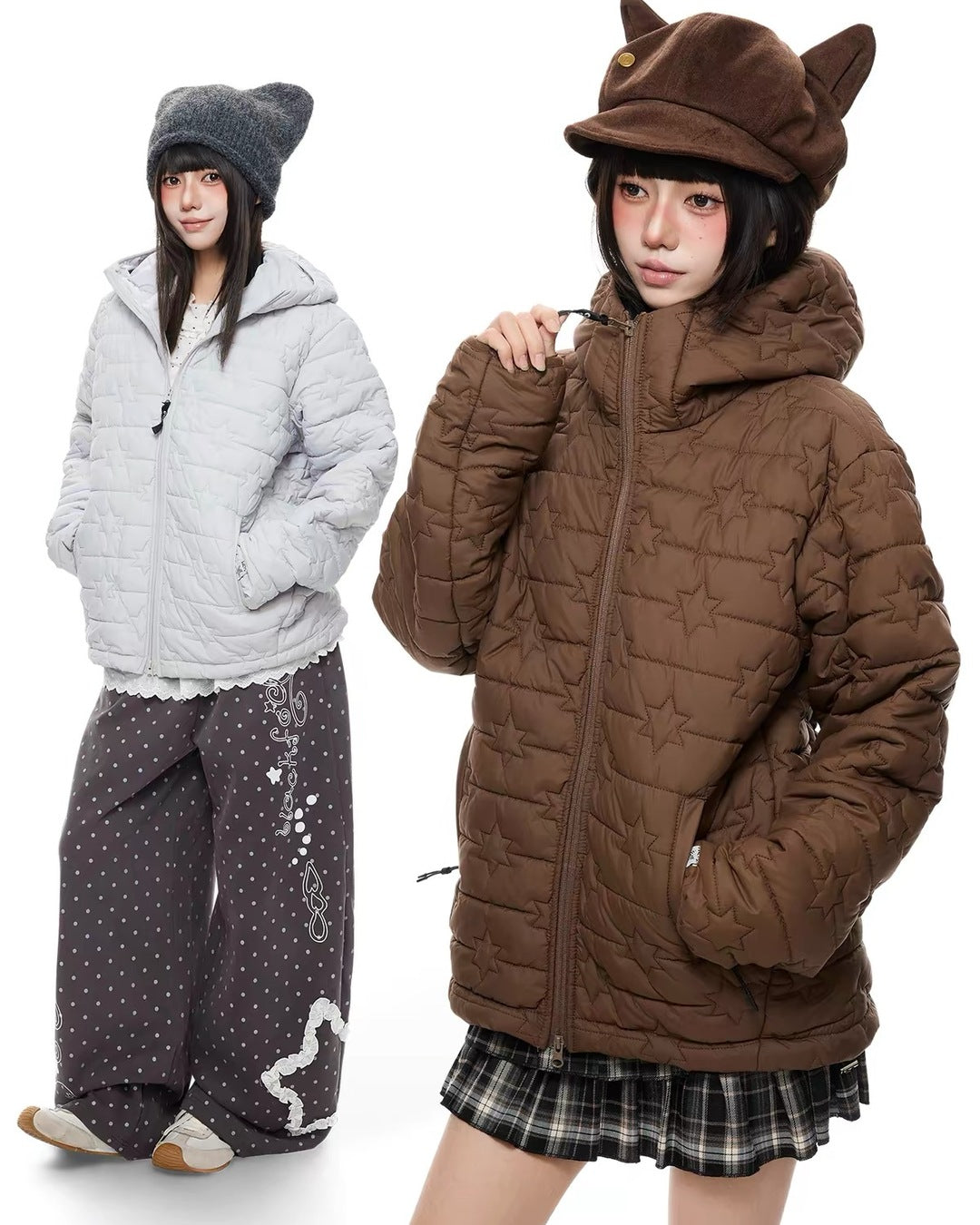 Star Quilt Hooded Puffer 2色 着用