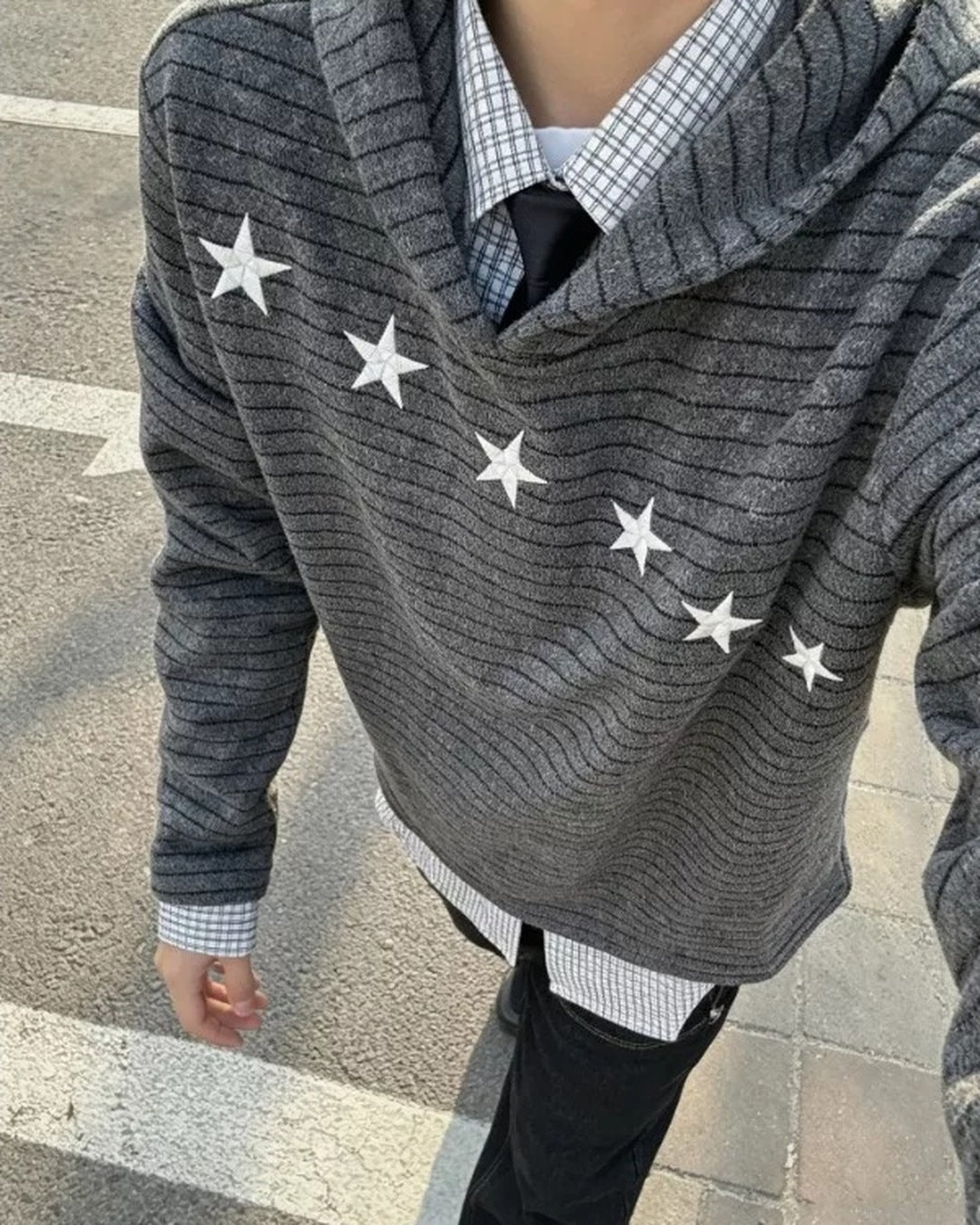 Star Line Stripe Hoodie 着用