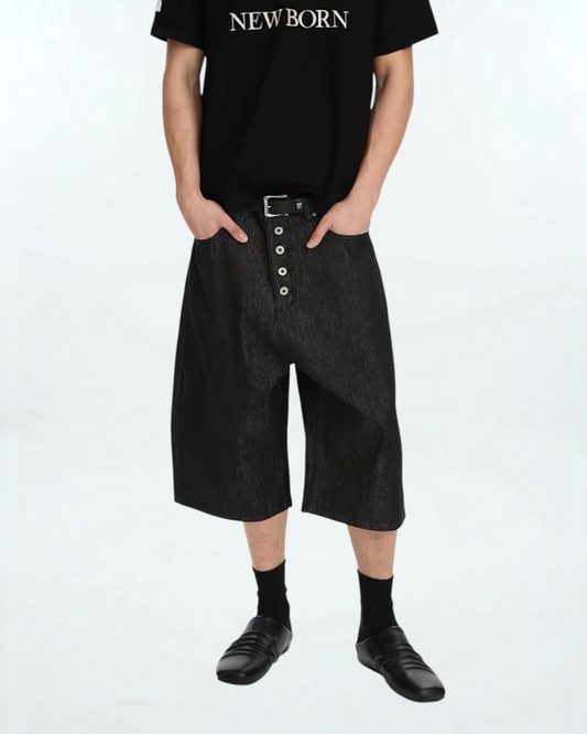 Coated Wide Denim Shorts