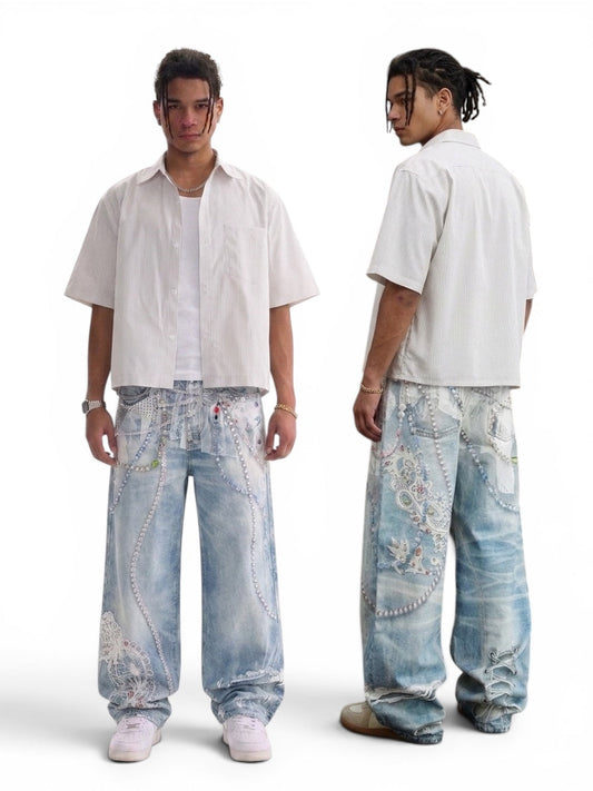 Jewel Lace Printed Denim (2color)