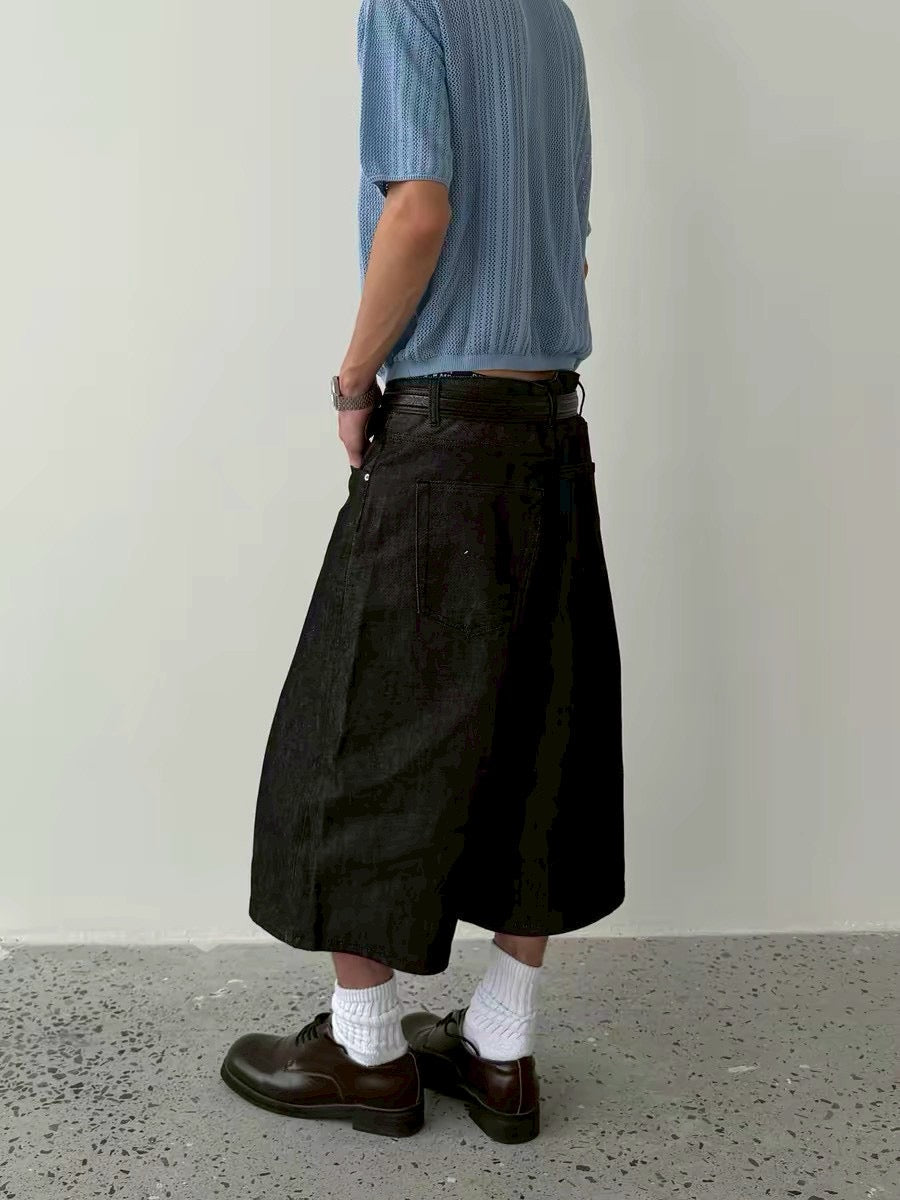 Coated Wide Denim Shorts