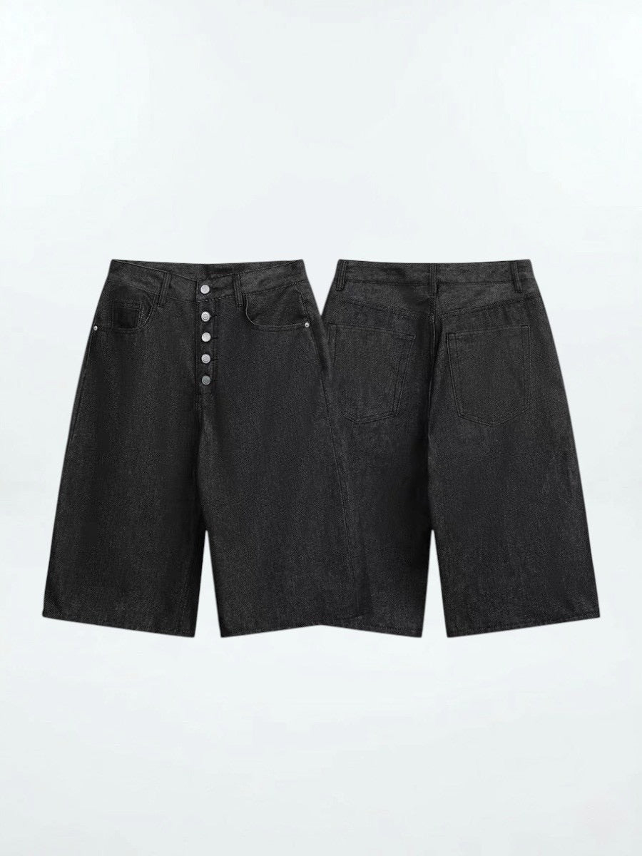 Coated Wide Denim Shorts