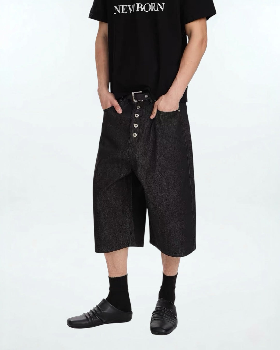 Coated Wide Denim Shorts