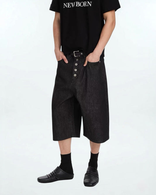 Coated Wide Denim Shorts