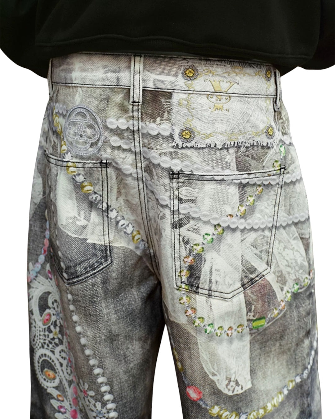 Jewel Lace Printed Denim (2color)