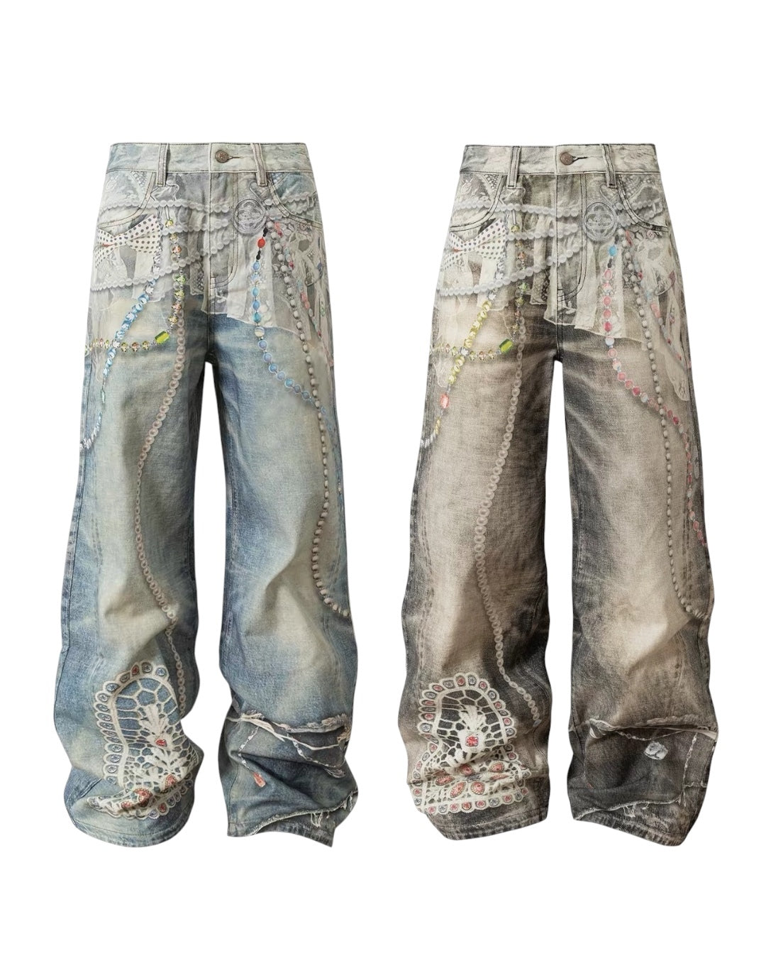 Jewel Lace Printed Denim (2color)