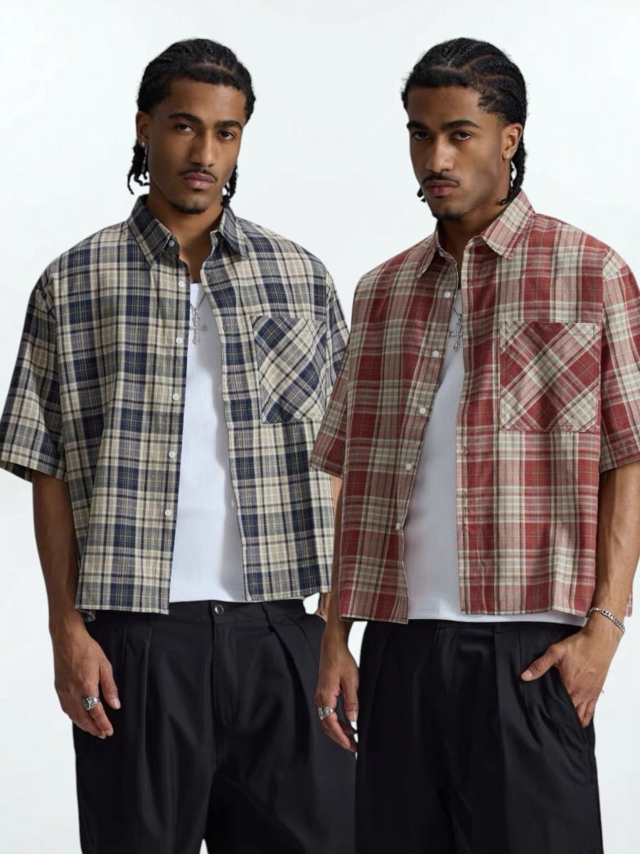 Boxy Check Short Shirts (2color)