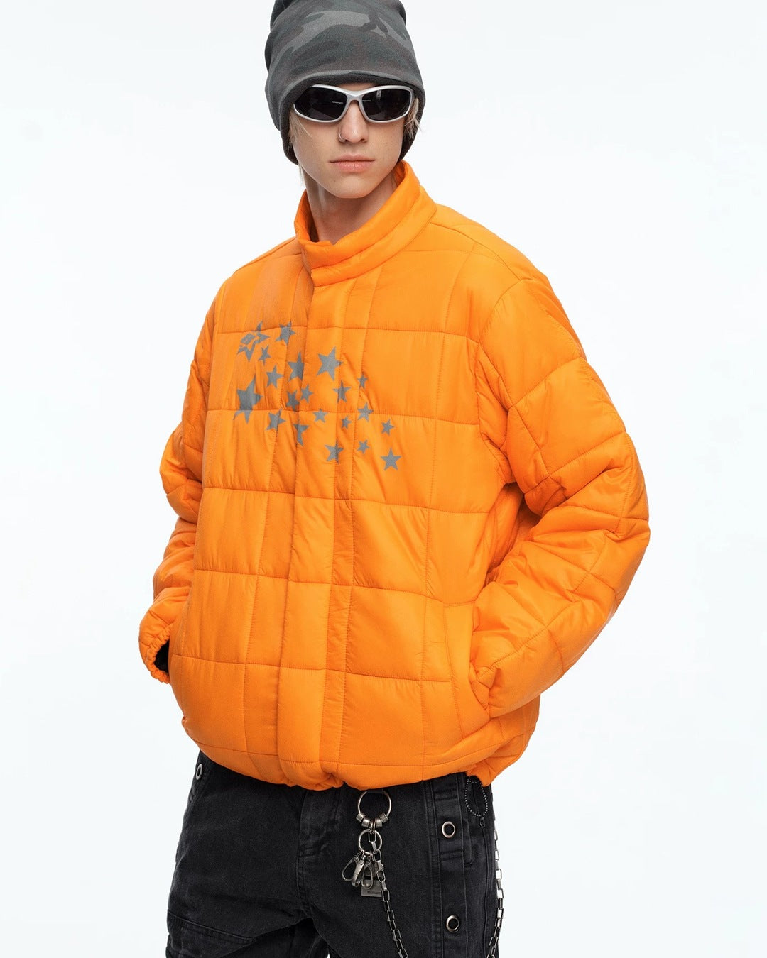 Shooting Star Reflective Puffer Orange 着用