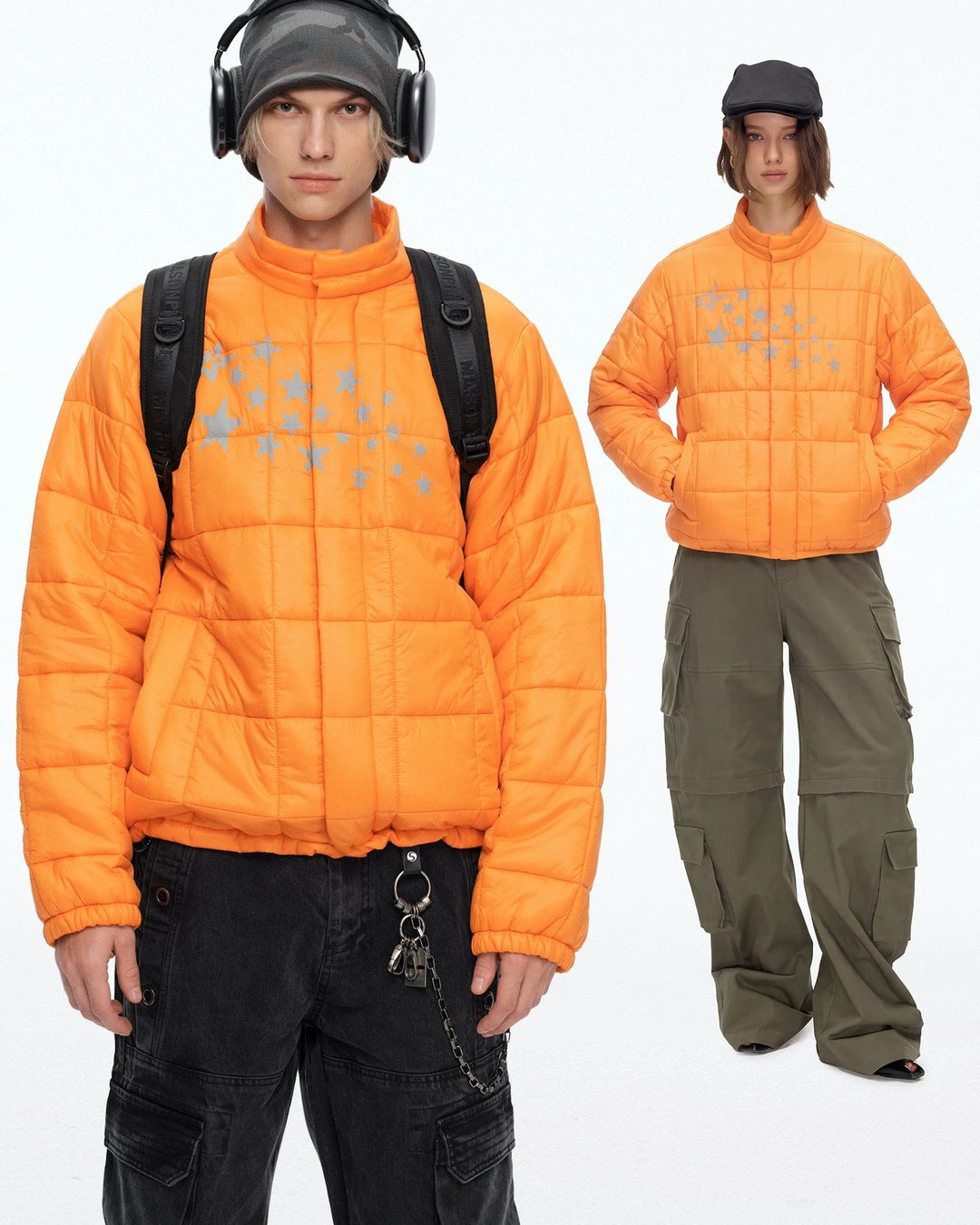 Shooting Star Reflective Puffer Orange 着用 2人
