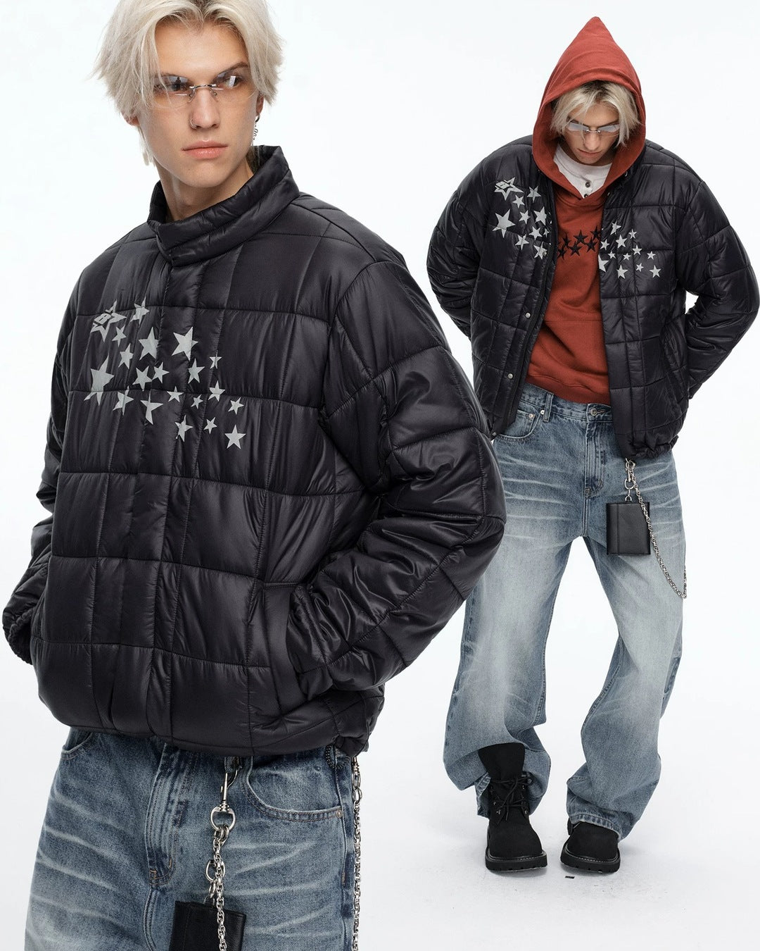 Shooting Star Reflective Puffer Black 着用