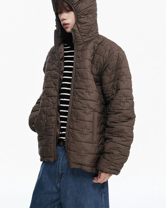 Star Quilt Hooded Puffer Brown