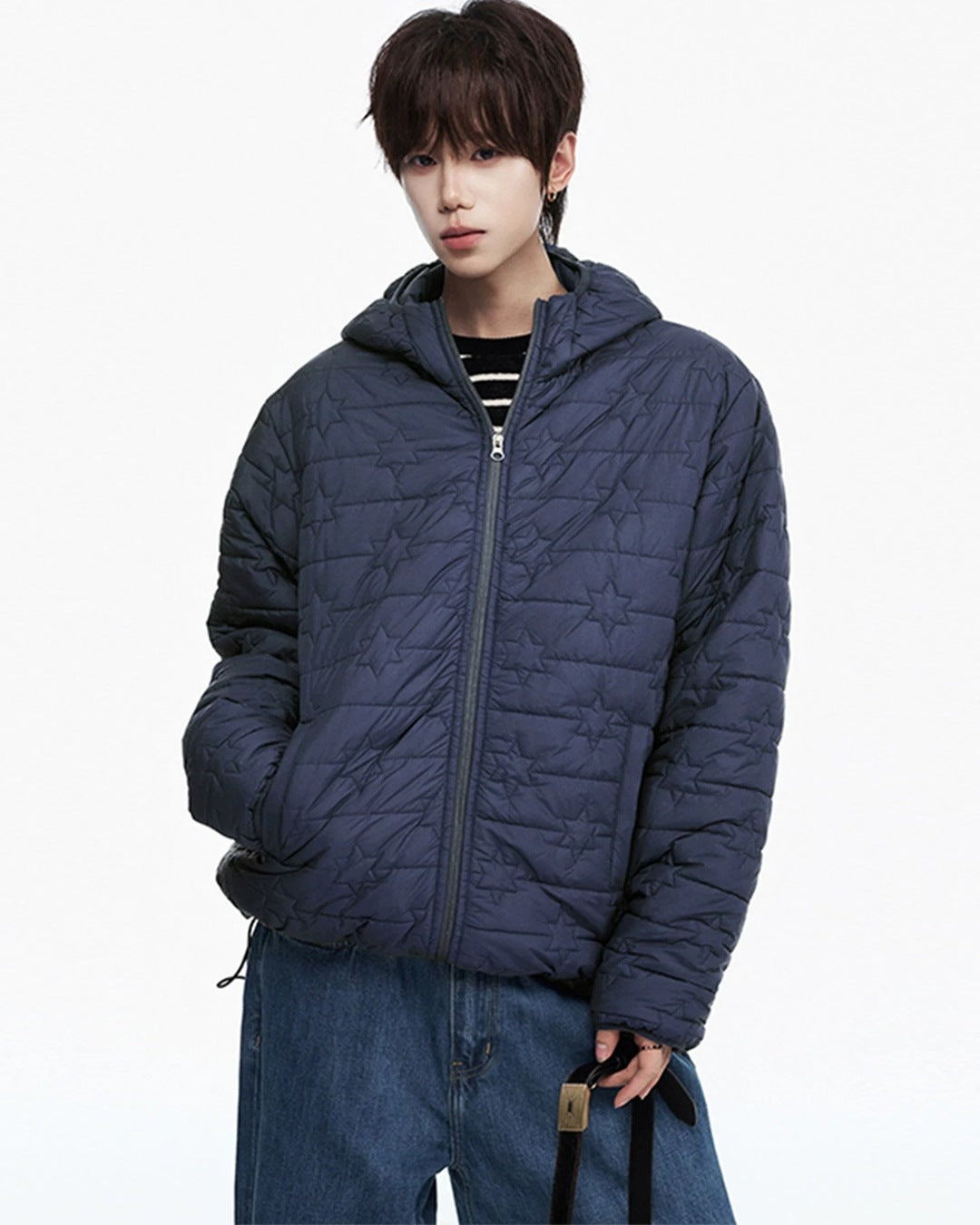 Star Quilt Hooded Puffer Navy