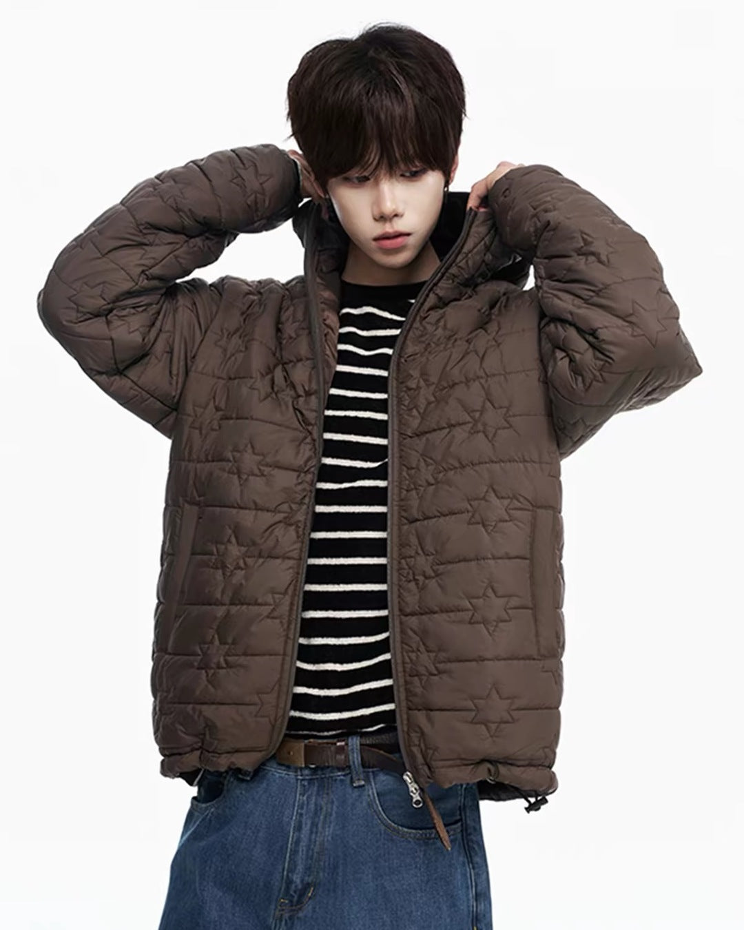 Star Quilt Hooded Puffer Brown 着用