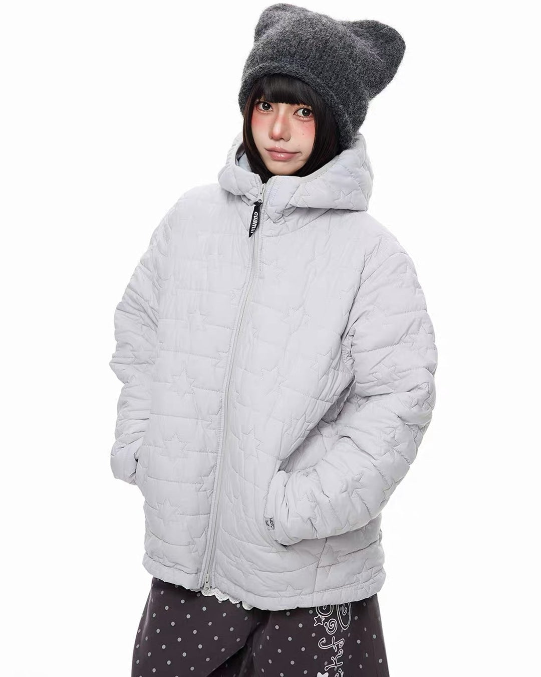 Star Quilt Hooded Puffer 着用