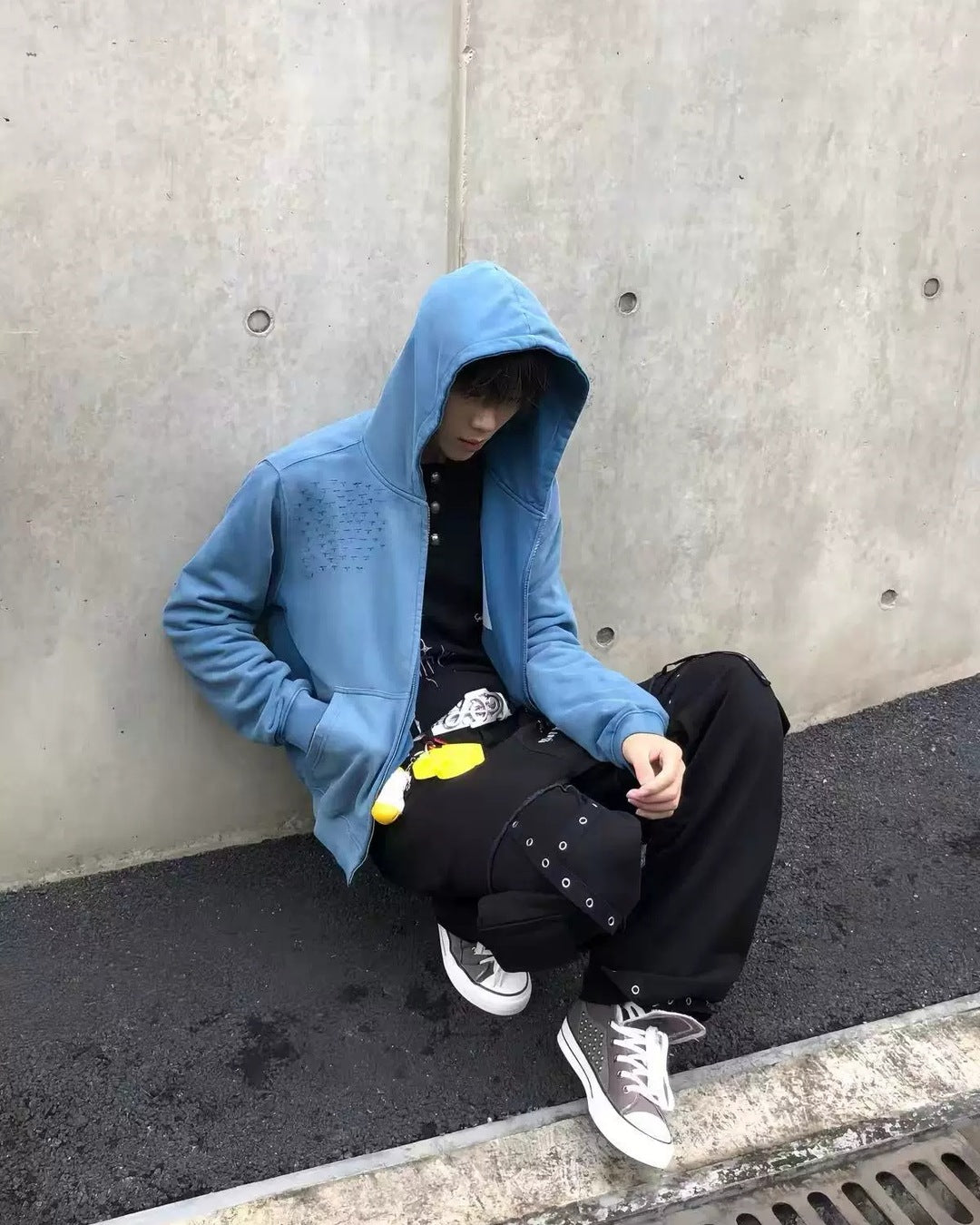 Stitch Star Zip Hoodie Blue 着用