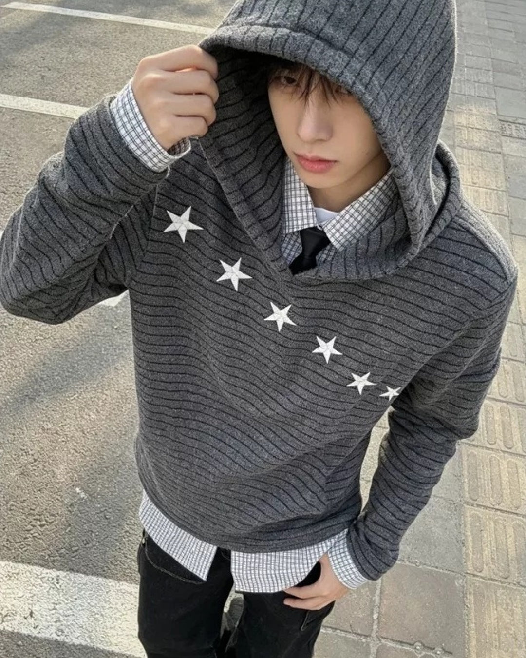 Star Line Stripe Hoodie 着用