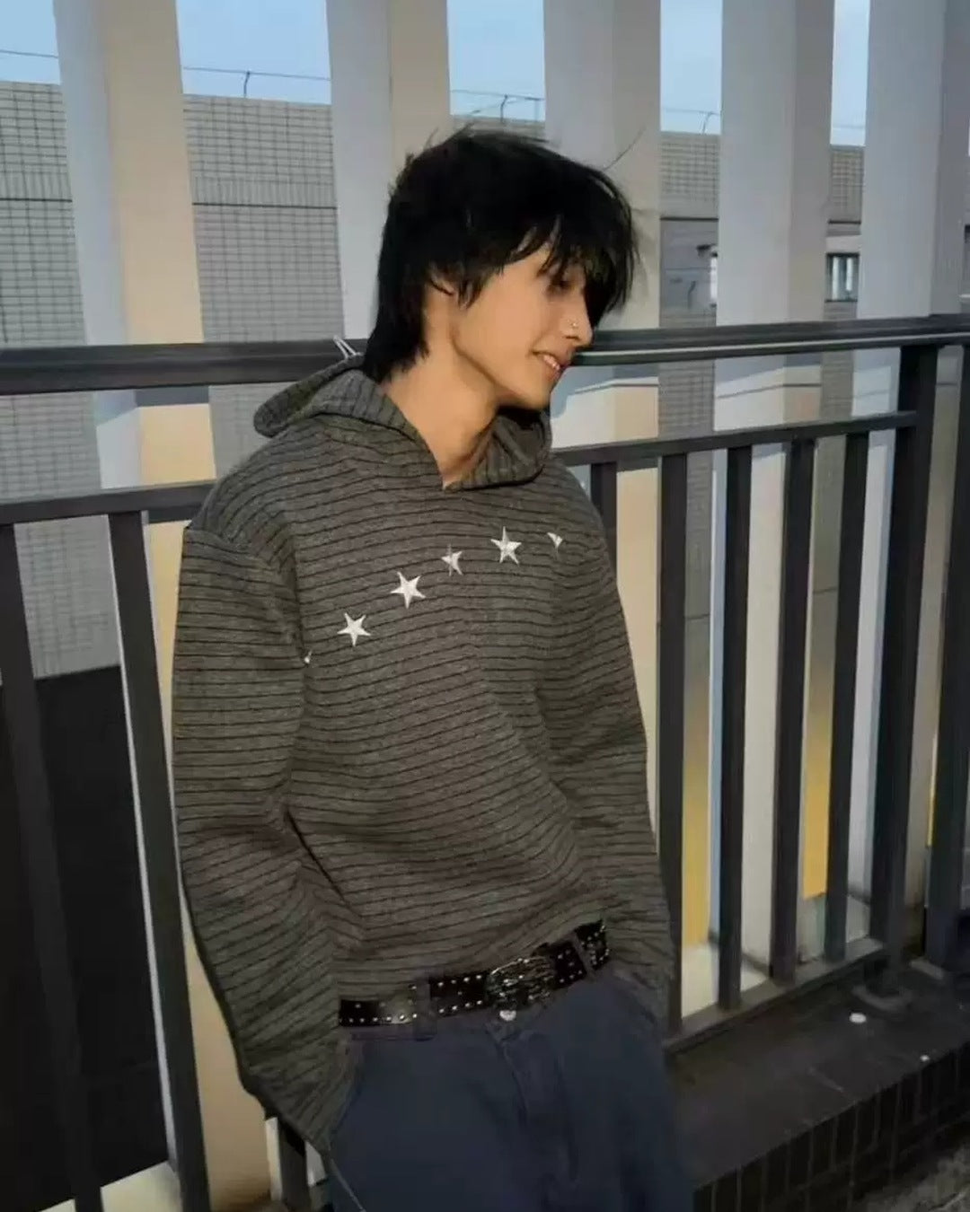 Star Line Stripe Hoodie 着用